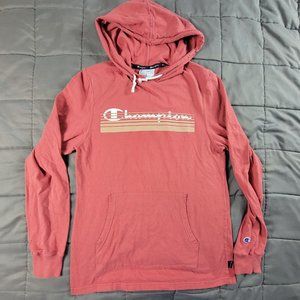 Champion Mens Medium Red Long Sleeve T Shirt Hoodie Long Sleeve Casual Outdoors